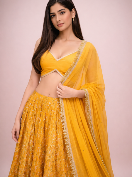 Bandhani Silk Lehenga Choli Set with Dupatta