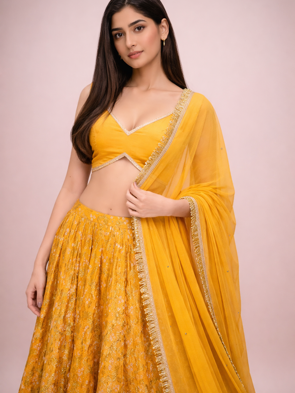 Bandhani Silk Lehenga Choli Set with Dupatta