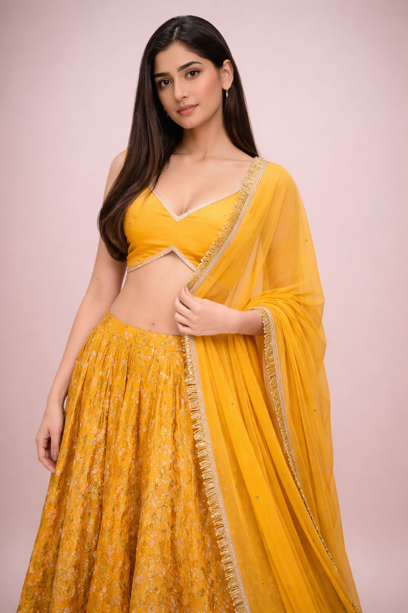 Bandhani Silk Lehenga Choli Set with Dupatta