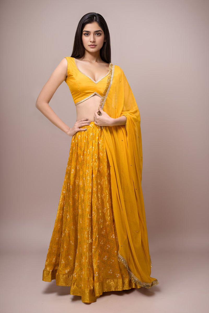 Bandhani Silk Lehenga Choli Set with Dupatta