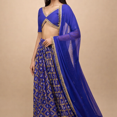 Royal Blue Bandhani Silk Lehenga Set for Women