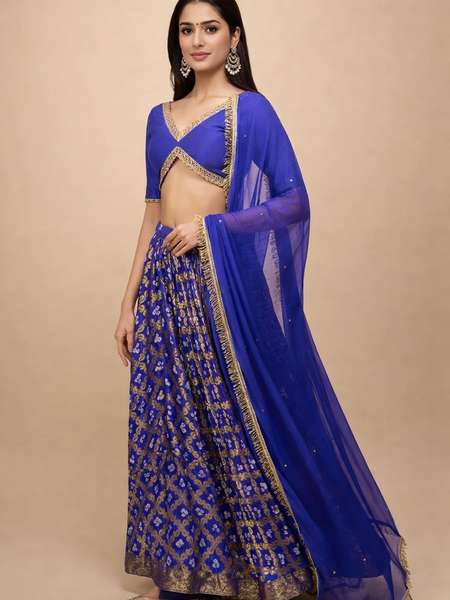 Royal Blue Bandhani Silk Lehenga Set for Women
