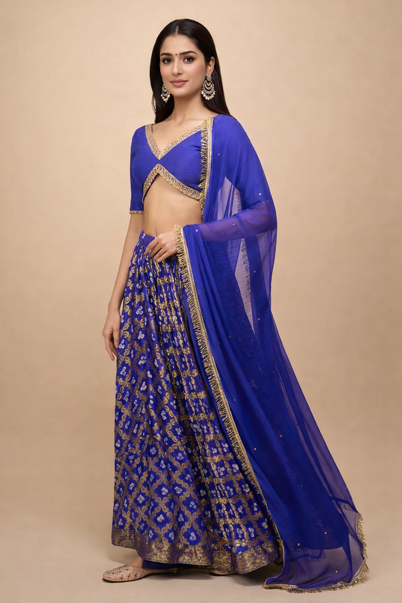 Royal Blue Bandhani Silk Lehenga Set for Women