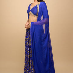 Royal Blue Bandhani Silk Lehenga Set for Women