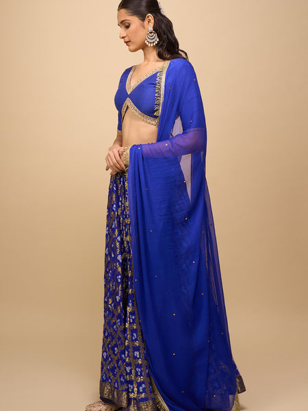 Royal Blue Bandhani Silk Lehenga Set for Women