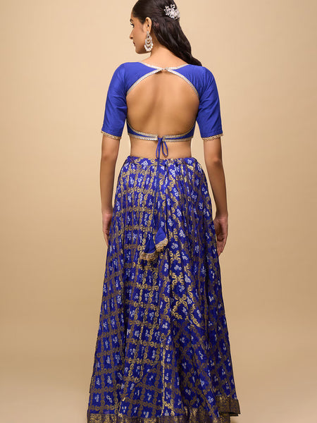 Royal Blue Bandhani Silk Lehenga Set for Women