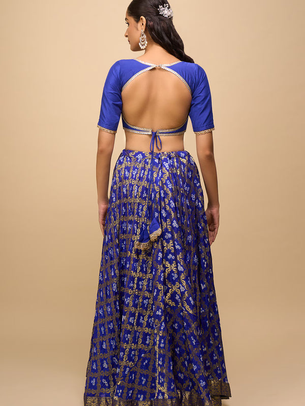 Royal Blue Bandhani Silk Lehenga Set for Women
