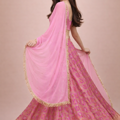 Pink Bandhani Lehenga Set with Blouse & Dupatta