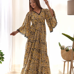 Kalamkari Print Cotton Tiered Dress