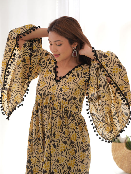 Kalamkari Print Cotton Tiered Dress