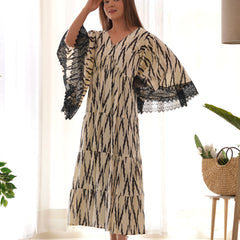 Ikat Print Cotton Tiered Flared Dress