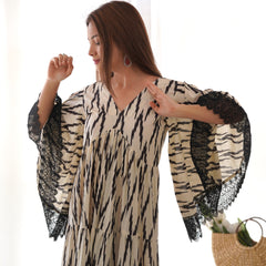 Ikat Print Cotton Tiered Flared Dress