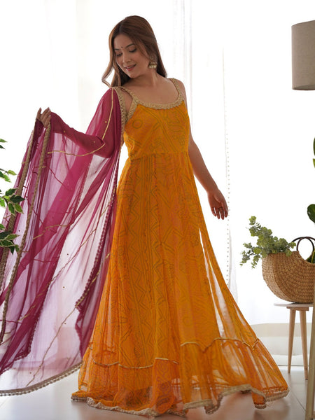 Yellow and wine anarkali set