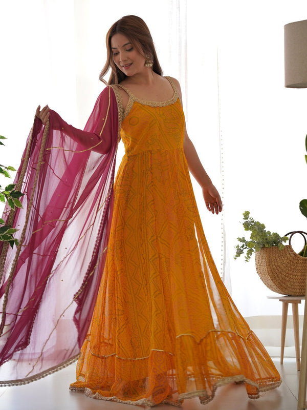 Yellow and wine anarkali set