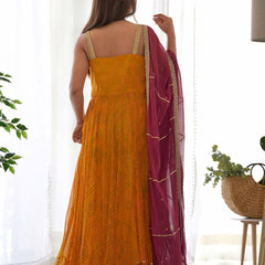 Yellow and wine anarkali set