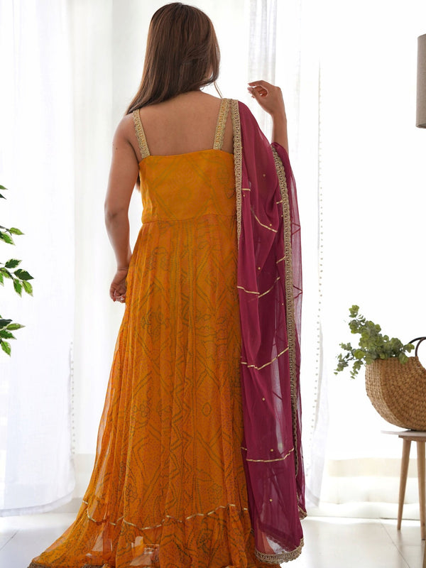 Yellow and wine anarkali set