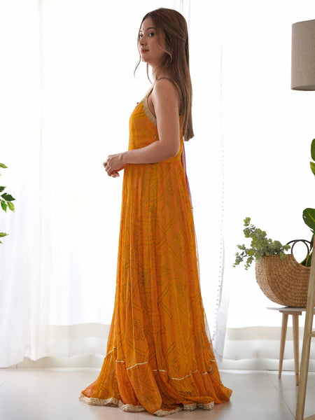 Yellow and wine anarkali set