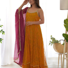 Yellow and wine anarkali set