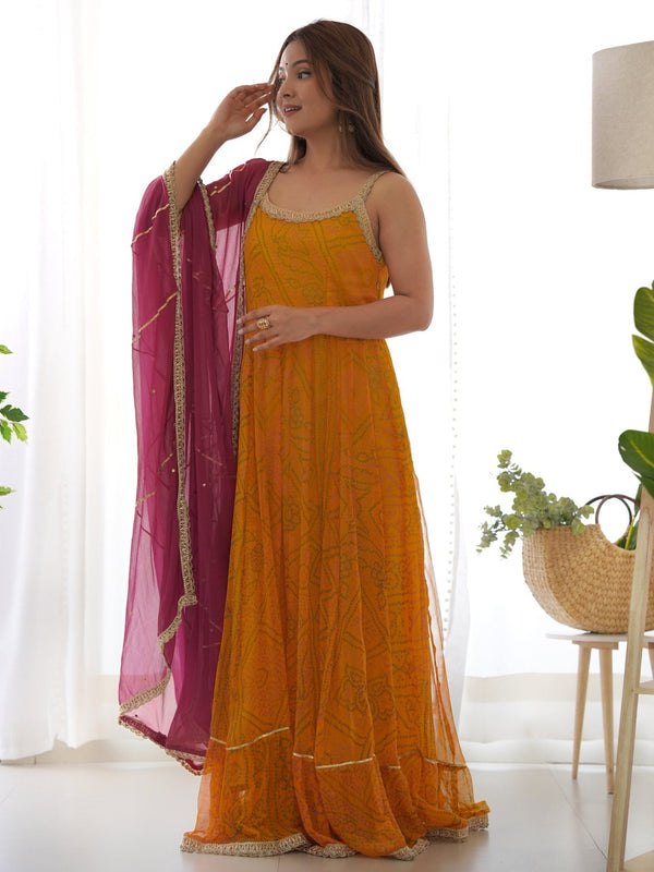 Yellow and wine anarkali set