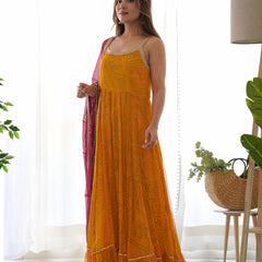 Bandhani Anarkali Set with Leheriya Dupatta
