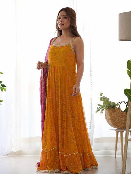 Bandhani Anarkali Set with Leheriya Dupatta