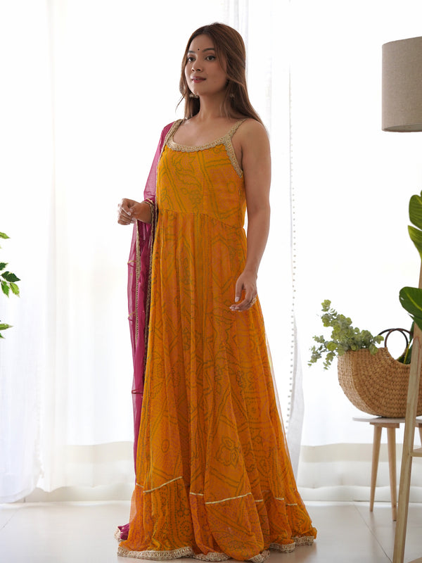 Bandhani Anarkali Set with Leheriya Dupatta