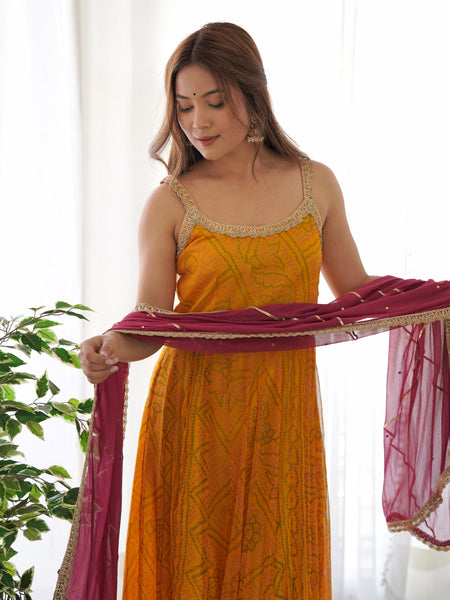 Bandhani Anarkali Set with Leheriya Dupatta