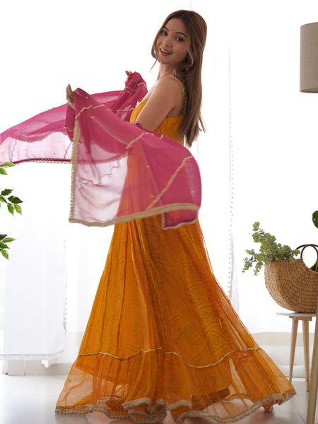 Bandhani Anarkali Set with Leheriya Dupatta