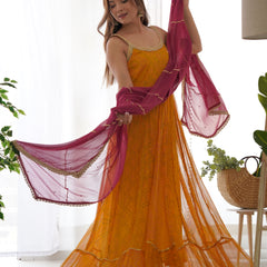 Bandhani Anarkali Set with Leheriya Dupatta
