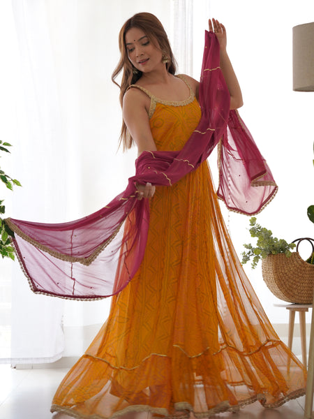 Bandhani Anarkali Set with Leheriya Dupatta