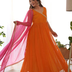 Yellow & ink angrakha anarkali set