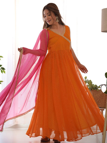 Yellow & ink angrakha anarkali set