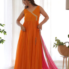 Yellow & ink angrakha anarkali set