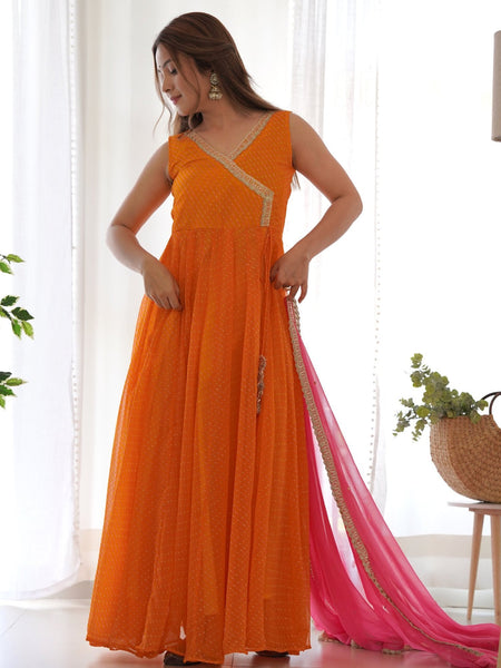 Yellow & ink angrakha anarkali set