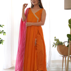 Leheriya Angrakha Anarkali Set with Gota Work