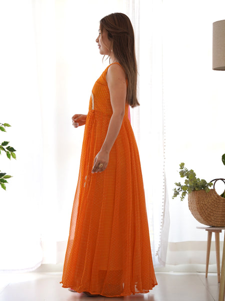 Leheriya Angrakha Anarkali Set with Gota Work