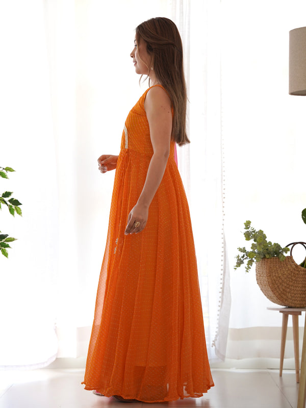 Leheriya Angrakha Anarkali Set with Gota Work