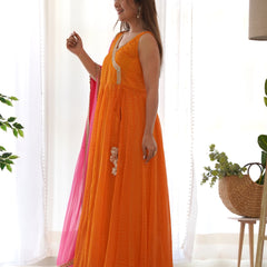 Leheriya Angrakha Anarkali Set with Gota Work