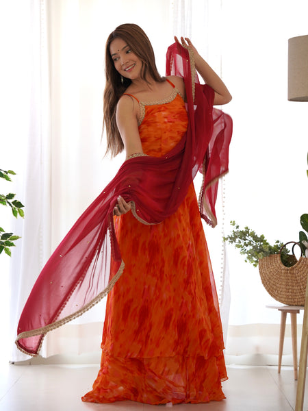 Ombre Print Layered Anarkali Set for Women