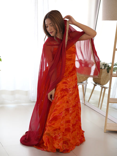 Ombre Print Layered Anarkali Set for Women