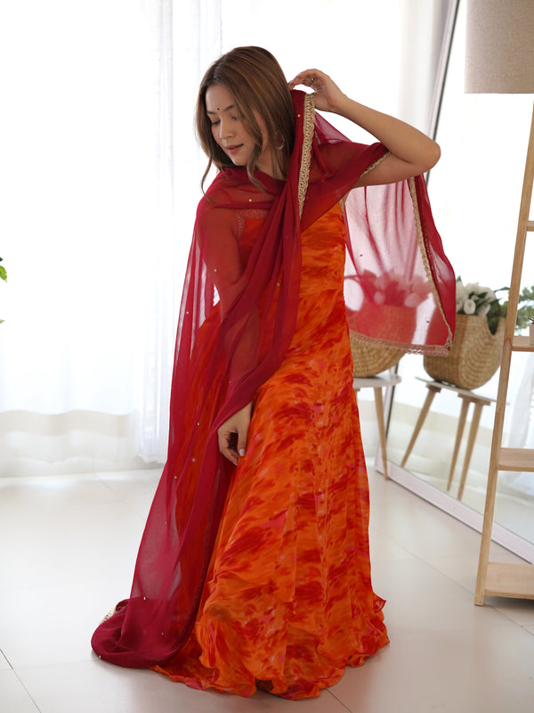 Ombre Print Layered Anarkali Set for Women