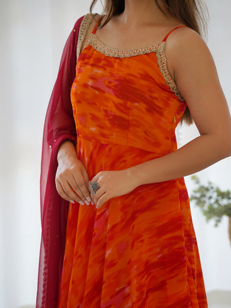 Ombre Print Layered Anarkali Set for Women