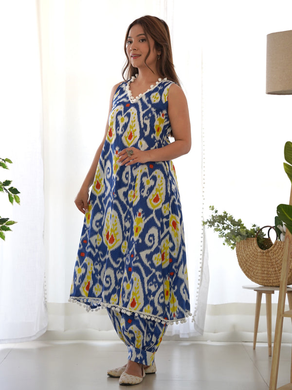 Ikat Print Cotton Kurta Salwar Set for Women
