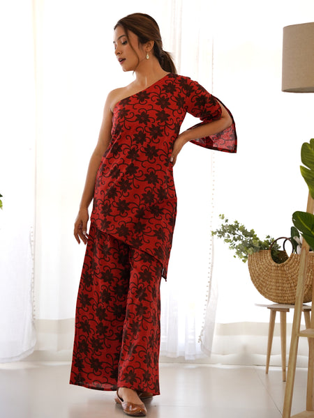 One-Shoulder Cotton Co-ord Set for Women