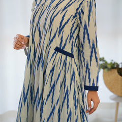 Rangpur White & Blue Ikat Cotton Kurta Palazzo Set