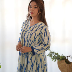 Rangpur White & Blue Ikat Cotton Kurta Palazzo Set