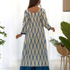 Rangpur White & Blue Ikat Cotton Kurta Palazzo Set
