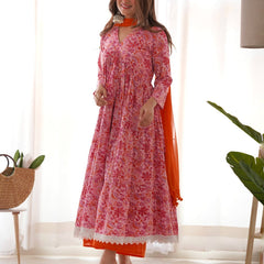 Pink orange floral anarkali set