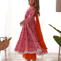 Pink orange floral anarkali set