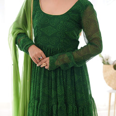 Green bandhani tiered anarkali set(Set of 2)